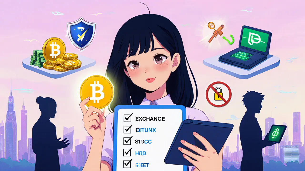 Heroine holding a BDCC token while checking a safety checklist.