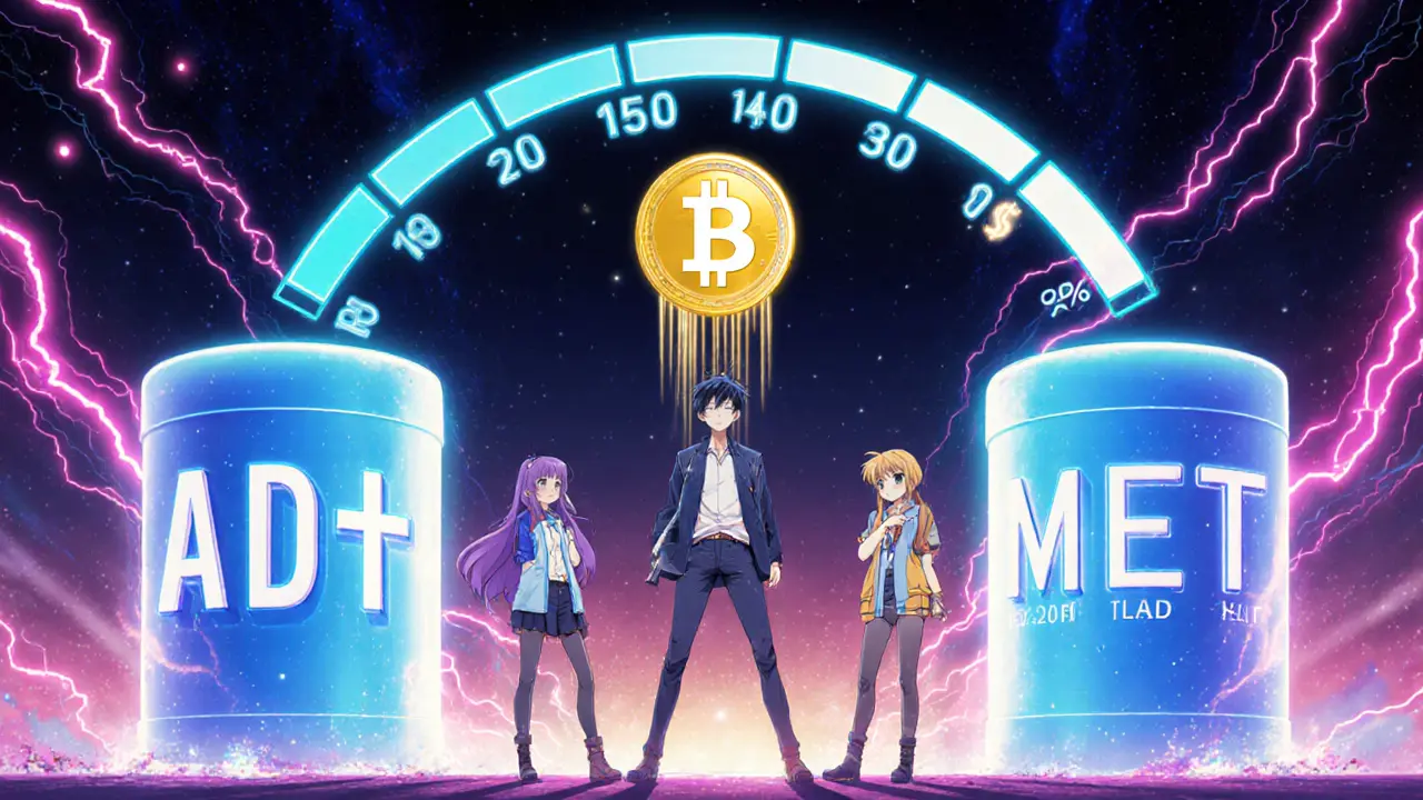 Liquidity providers beside glowing pool cylinders with fee gauge and new token.