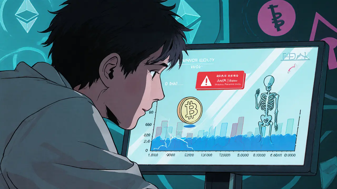 Trader looking at a slippage warning on a screen with low volume bars and a cracked Ring token.