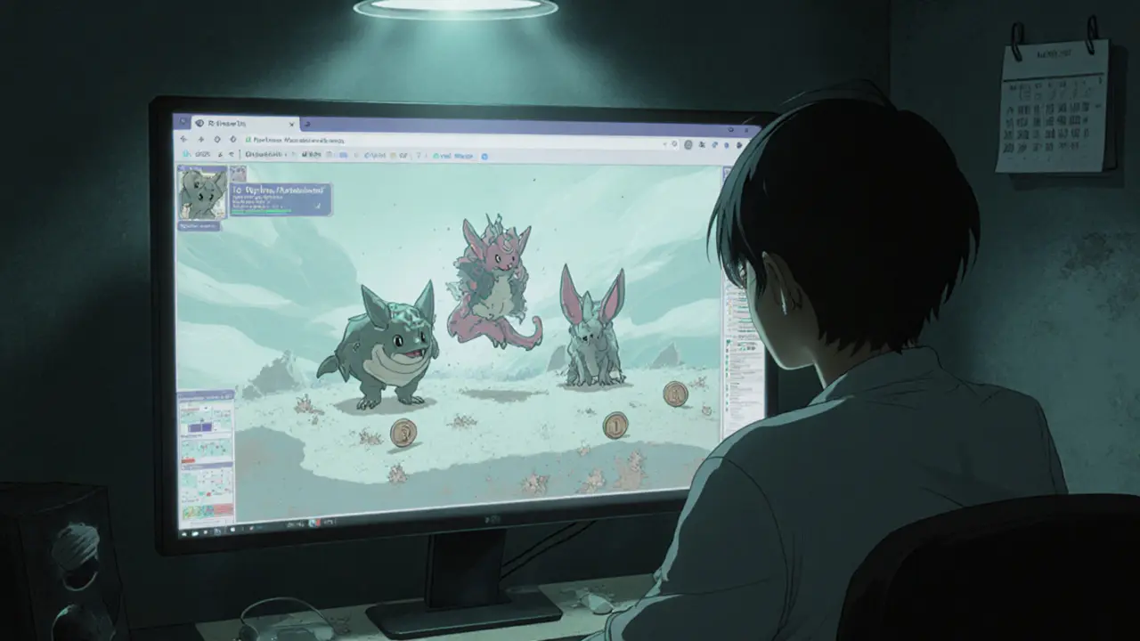 A lonely player watching idle monsters as ELMON tokens fade into dust