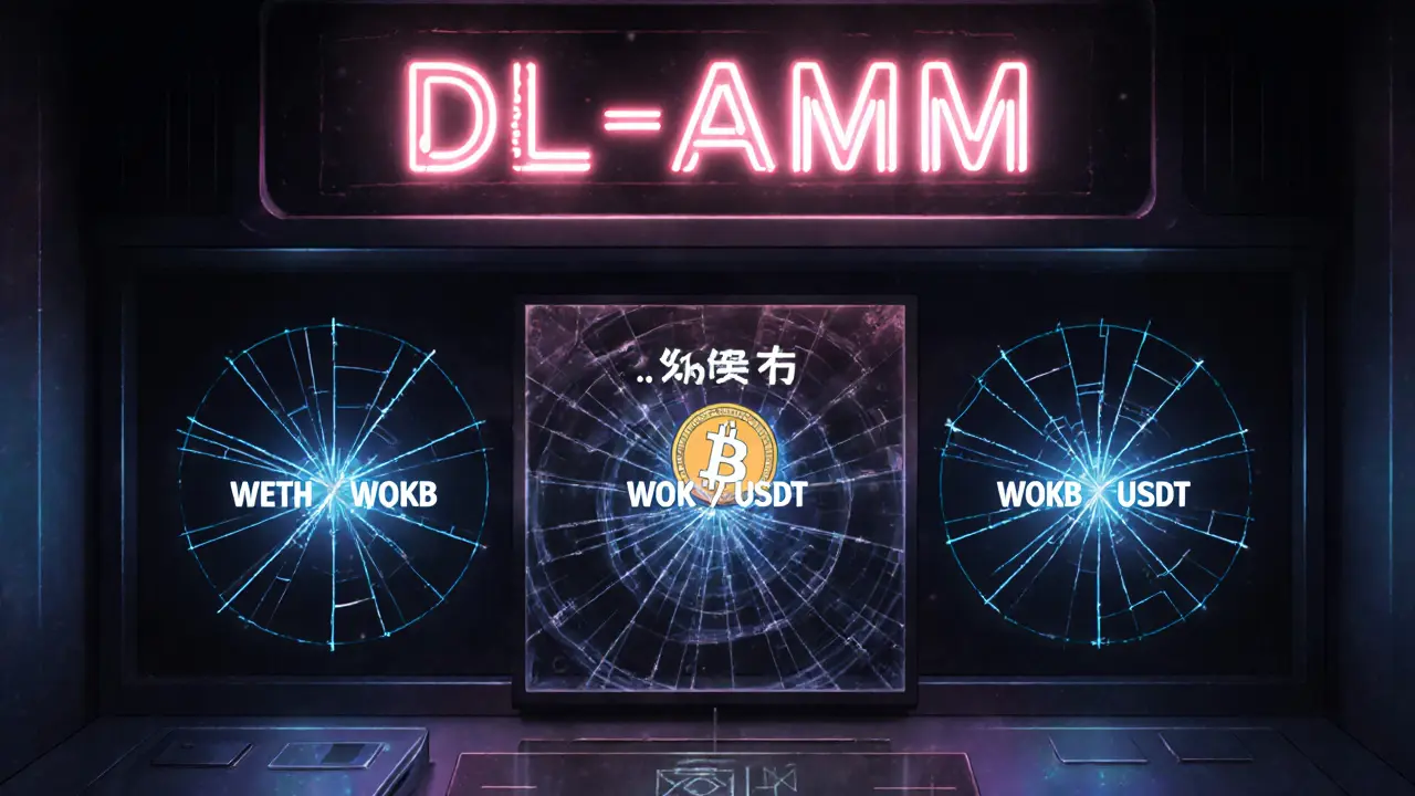 Three fragile trading pairs as glowing threads on a dashboard, with a coin slipping through a cracked pane labeled &#039;2.3% Slippage&#039;.