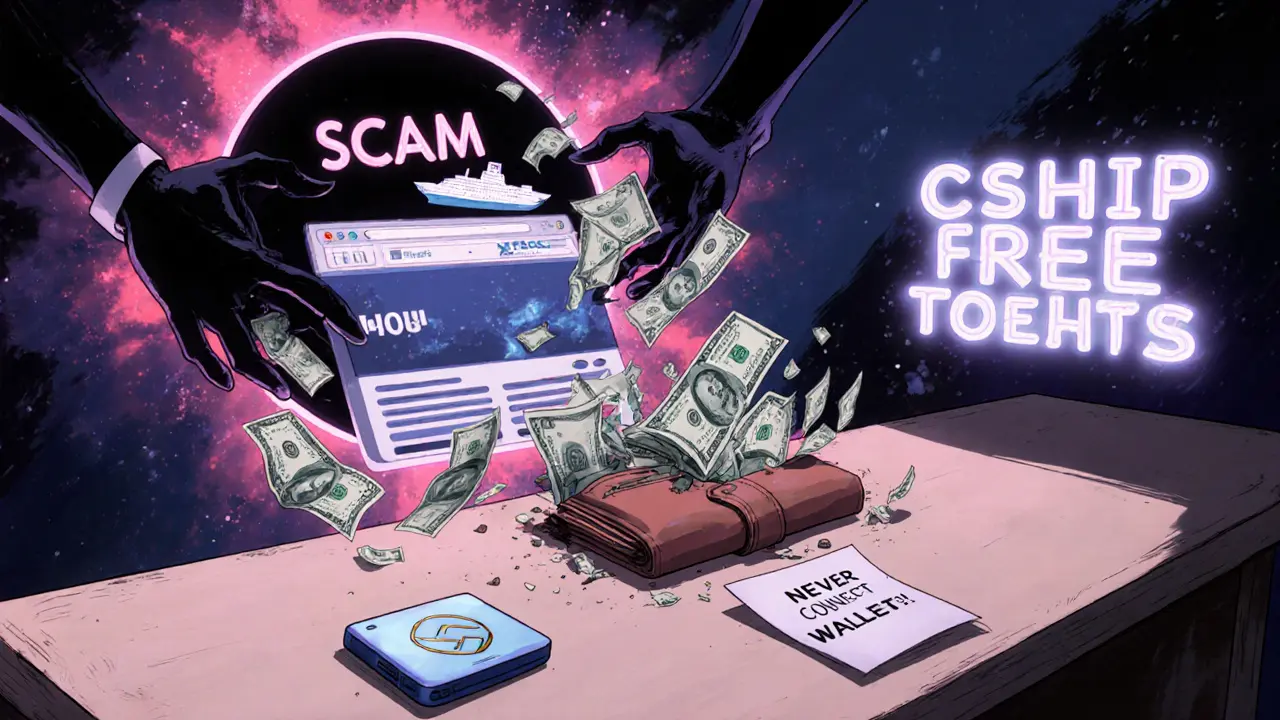 Wallet being drained by shadowy hands while a shattered MetaMask icon lies on a desk.