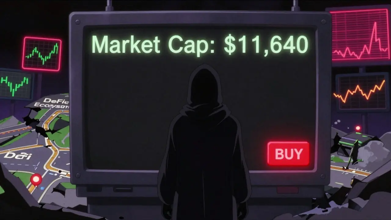 An anonymous figure facing an empty market cap scoreboard in vintage anime aesthetic.