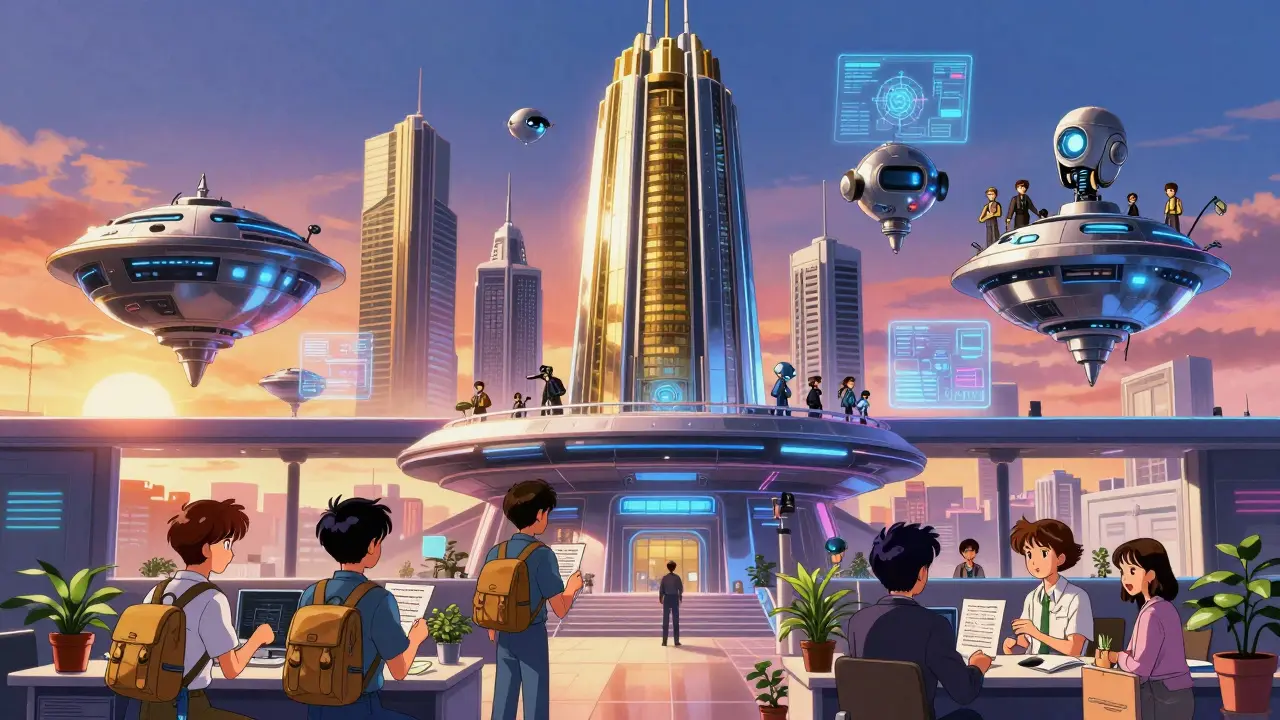 Two-tiered EU crypto supervision: small firms with NCAs below, giant firms monitored by ESMA above in cyberpunk style.