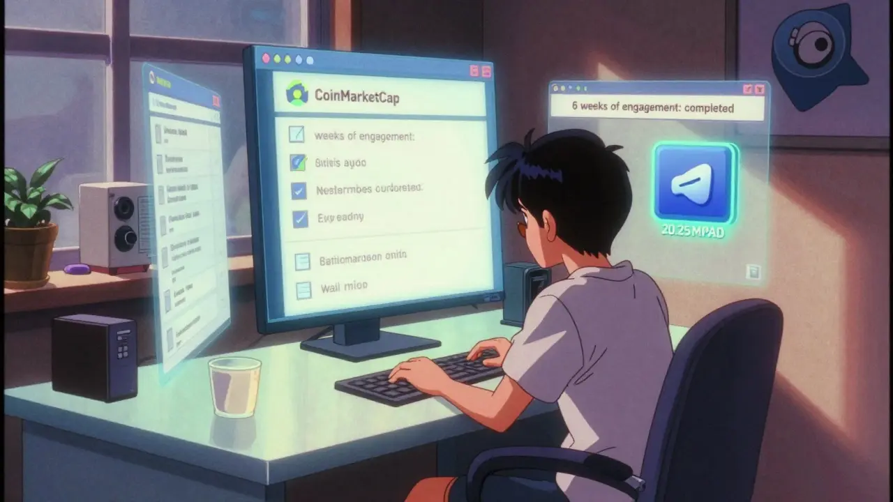 Young user engaged with crypto platforms, watching MPAD token count rise over six weeks.
