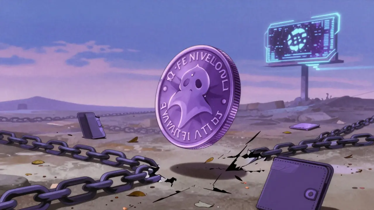 A ghostly EVA token drifting through a broken digital landscape under a static-filled twilight sky.