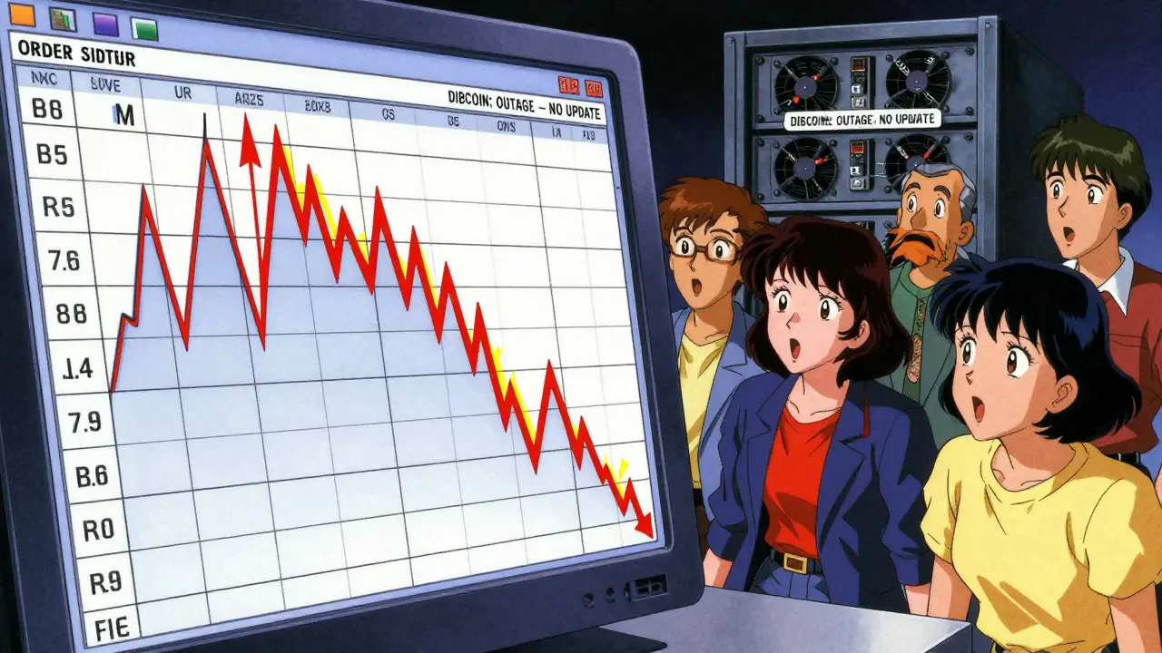 A thin order book with a dramatic price spike and users reacting in shock.