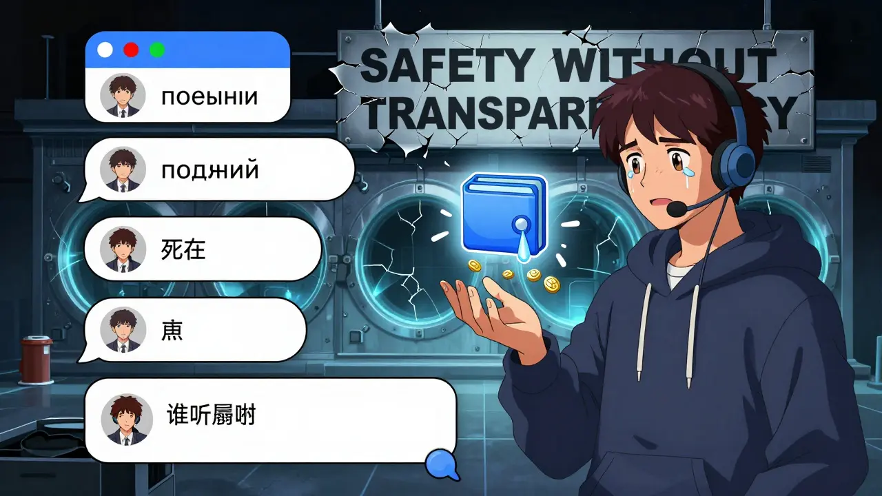 An unanswered support chat with a user losing frozen crypto coins in a void.