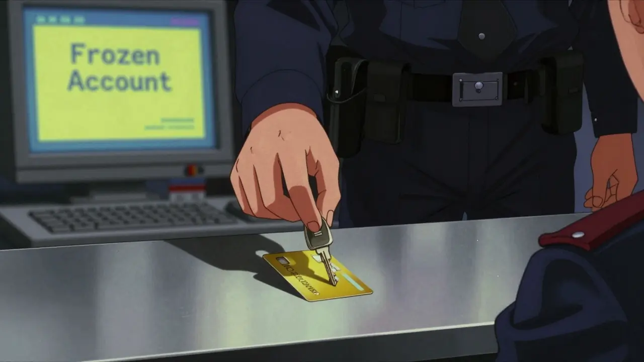 A person's hand on a table with a looming police shadow in retro anime style.