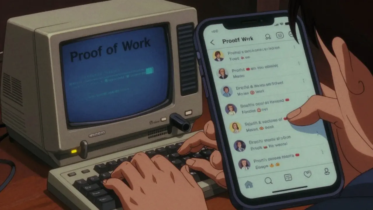 Anime character engaging with social media on retro tech devices