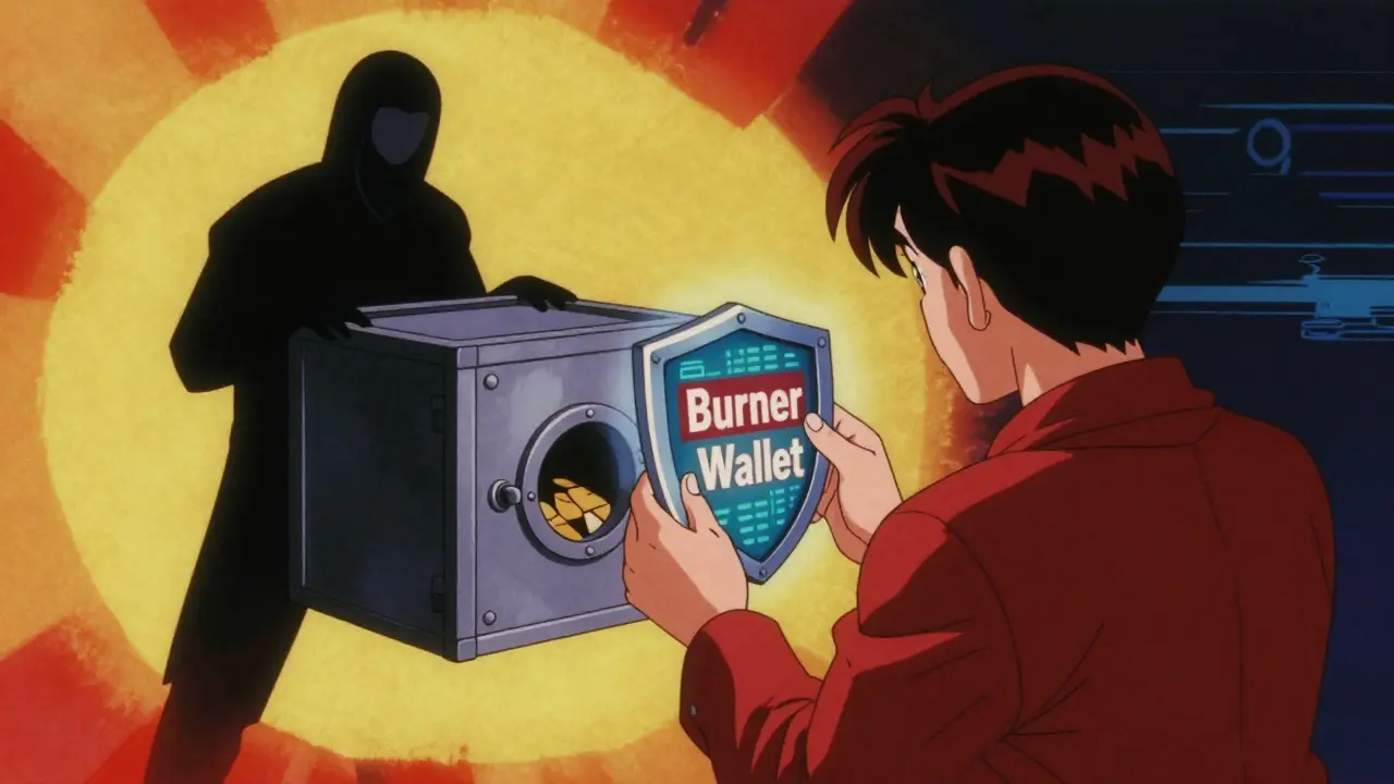 Anime character using a digital shield to protect a crypto wallet