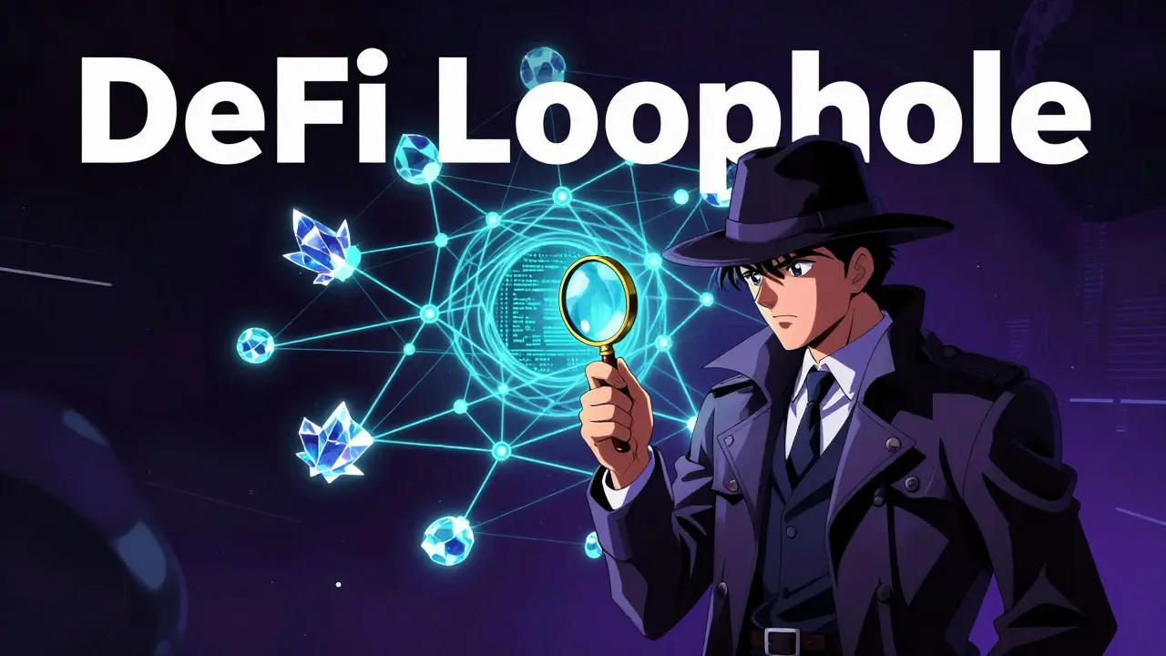 Retro anime detective inspecting a glowing, decentralized network of digital nodes in a cyber-void.