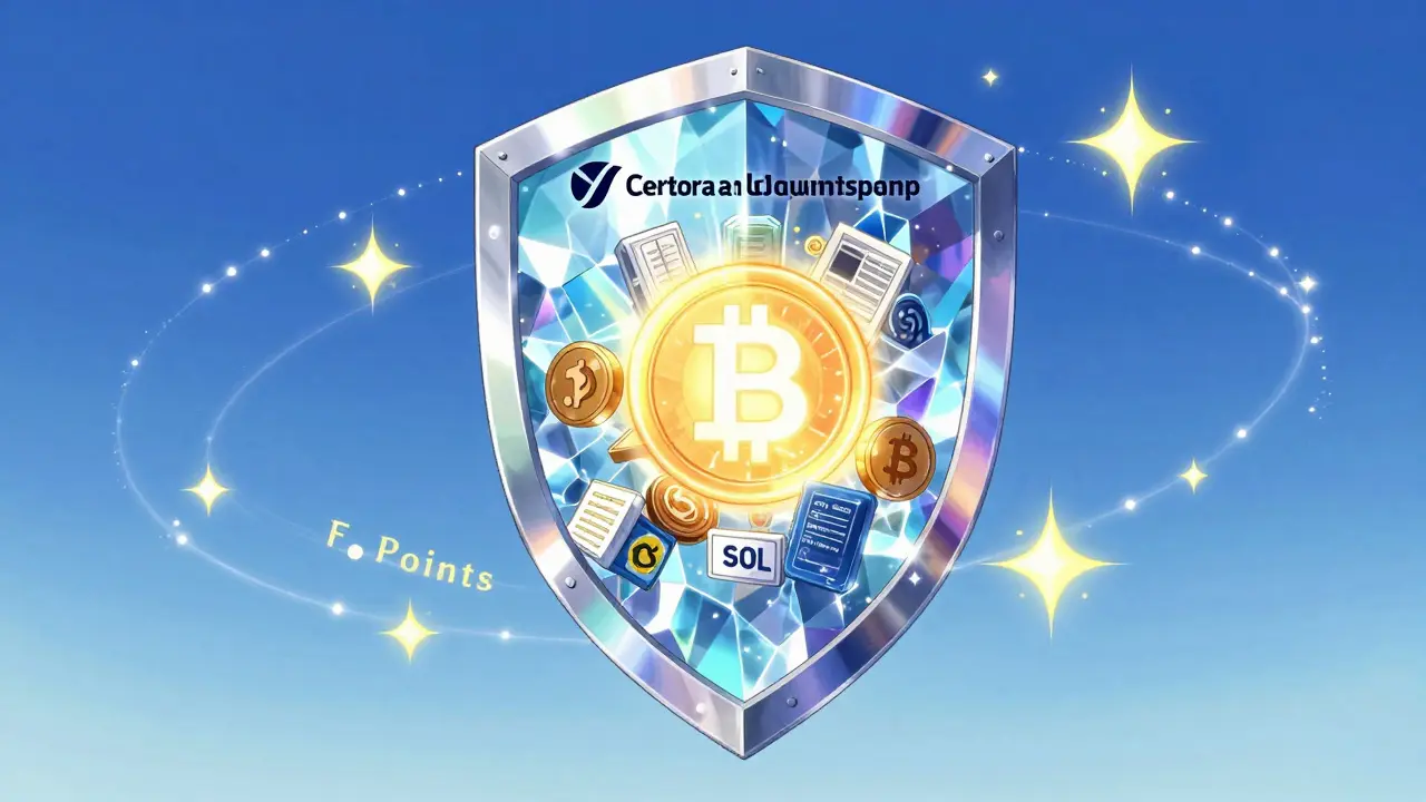 Retro anime illustration of a crystalline shield protecting glowing digital assets.