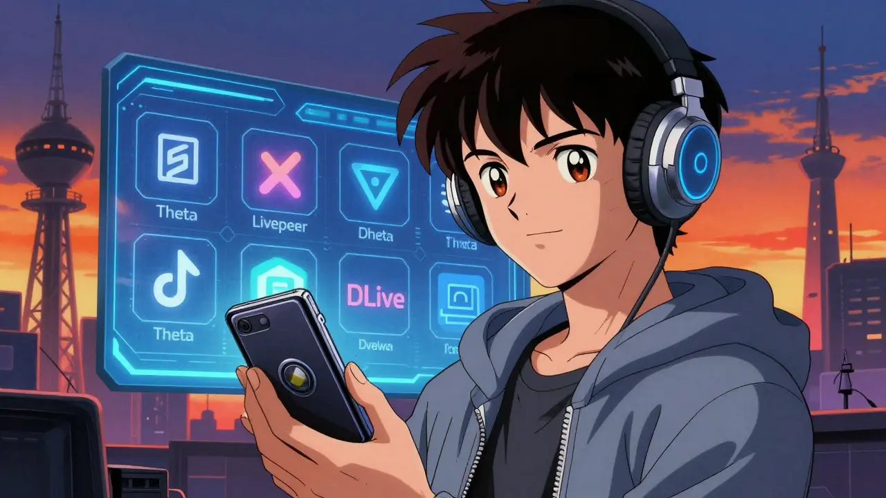 Confident creator holding crypto wallet with blockchain icons