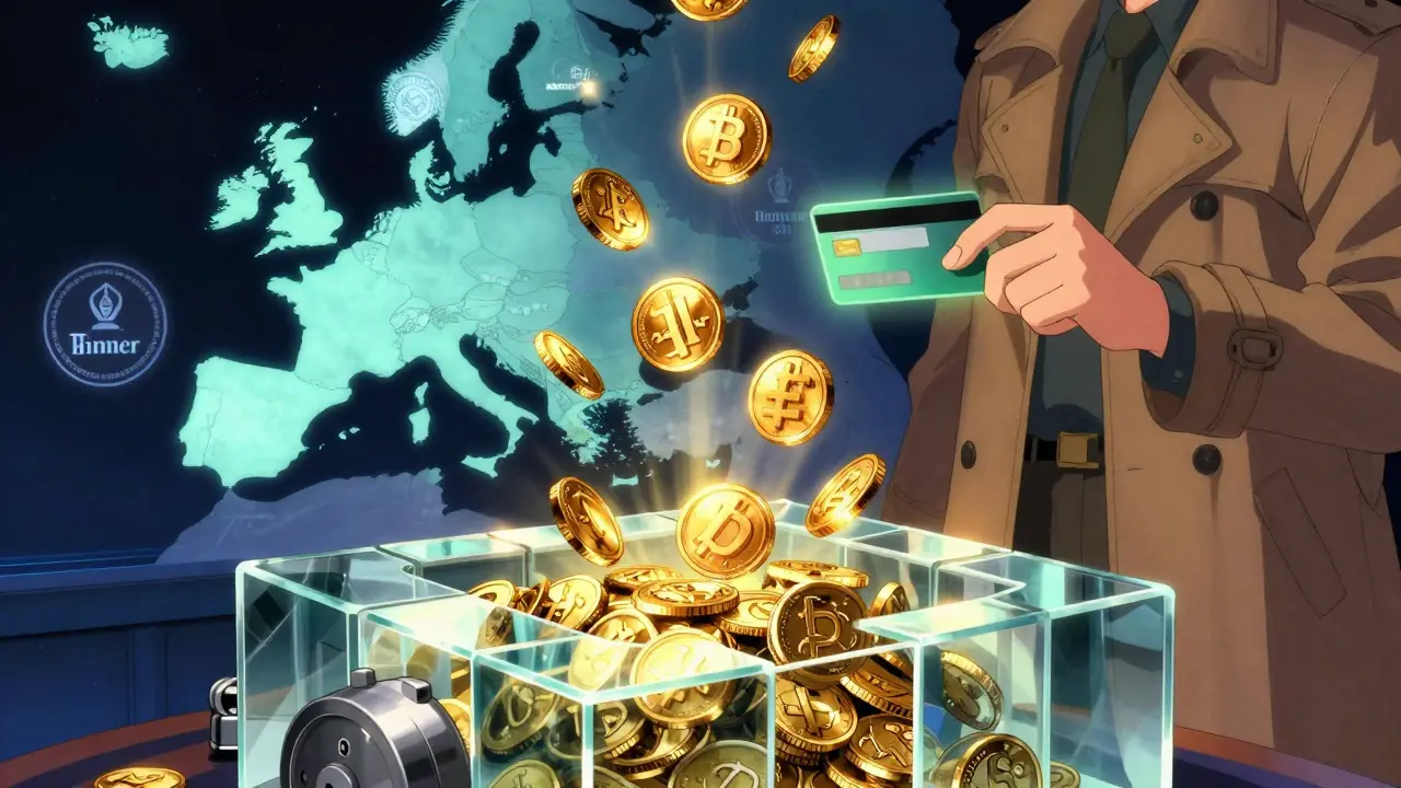Retro anime art of floating gold coins entering a secure digital vault