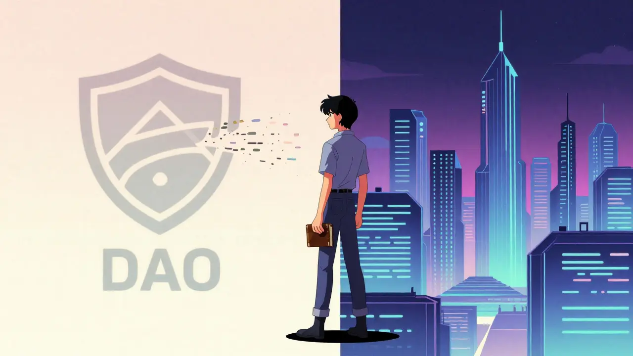 Split screen anime art comparing 2021 crypto history with modern DeFi future.