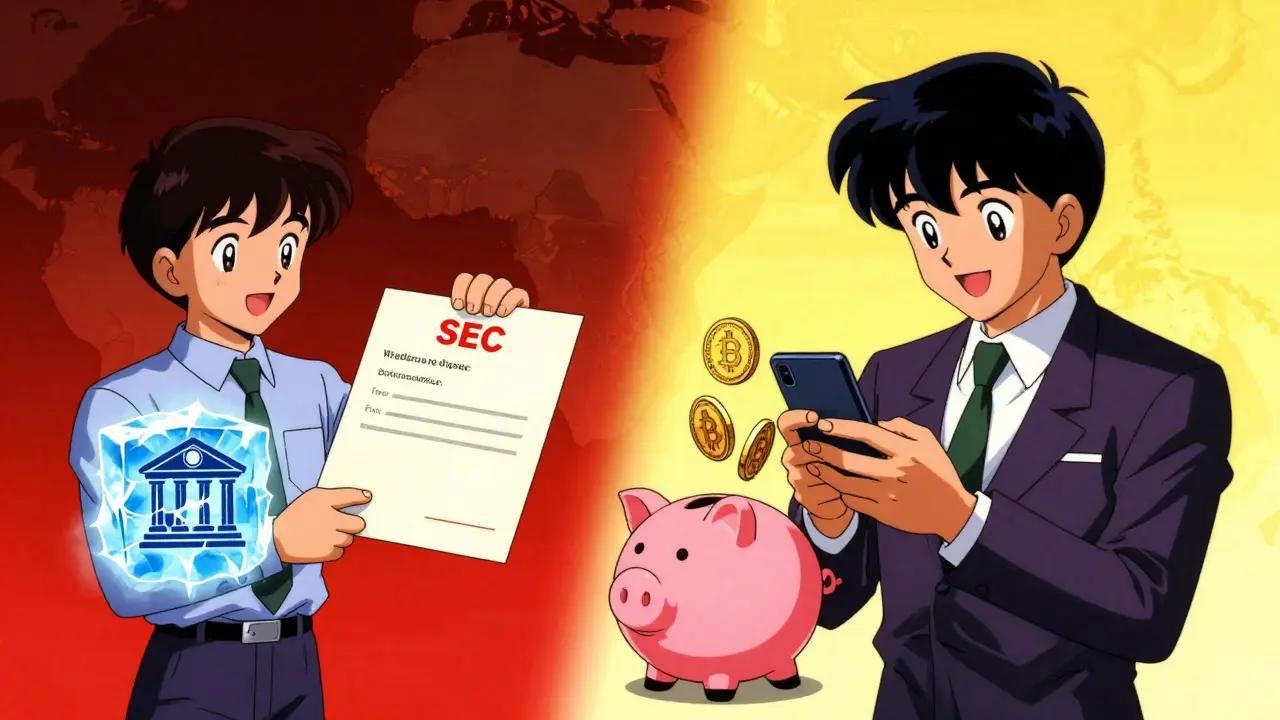 Split screen showing risks of direct crypto acceptance vs safe VASP conversion for a Nigerian business in anime style.