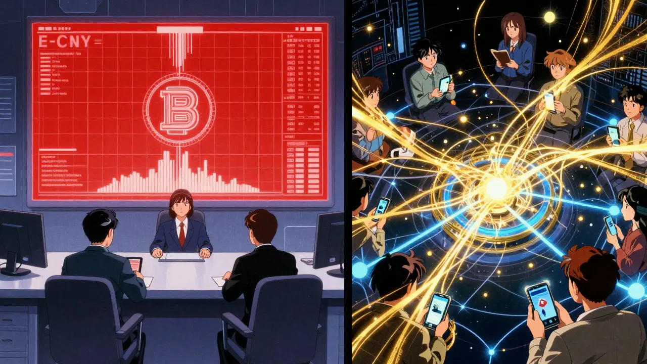 Contrast between state-controlled digital yuan and decentralized crypto