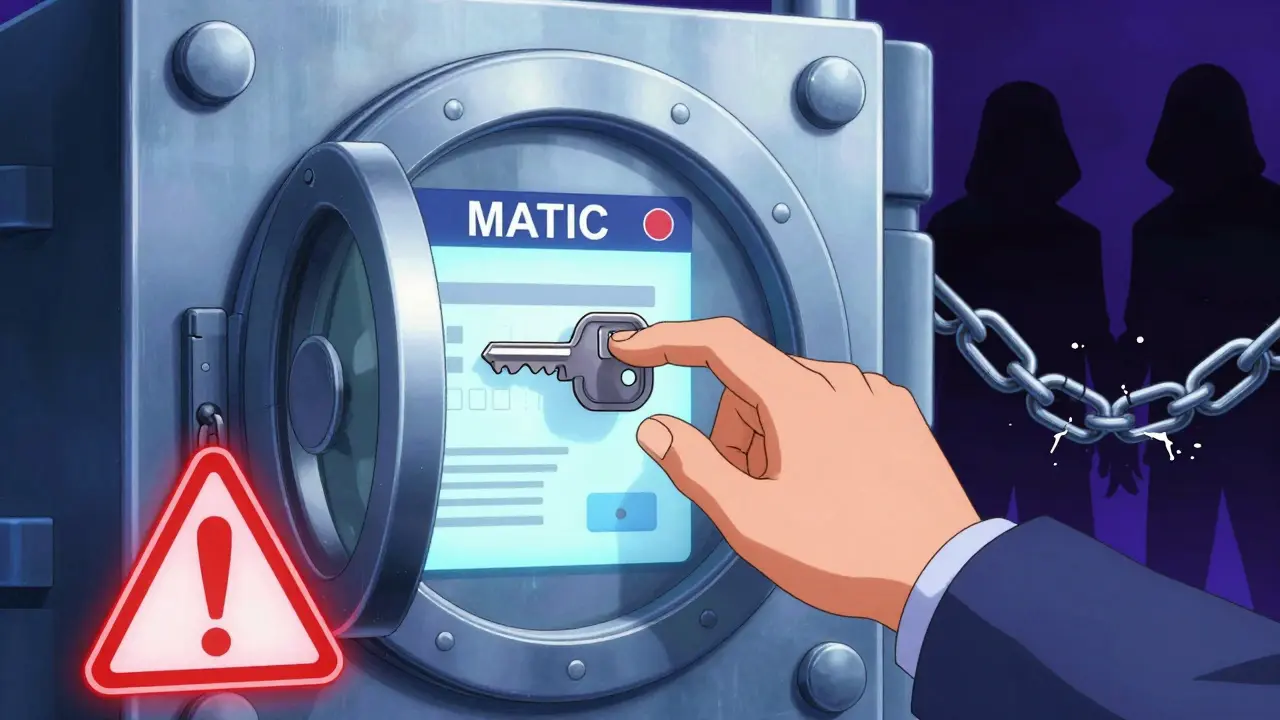Retro anime illustration of digital wallet security and scam warning signs