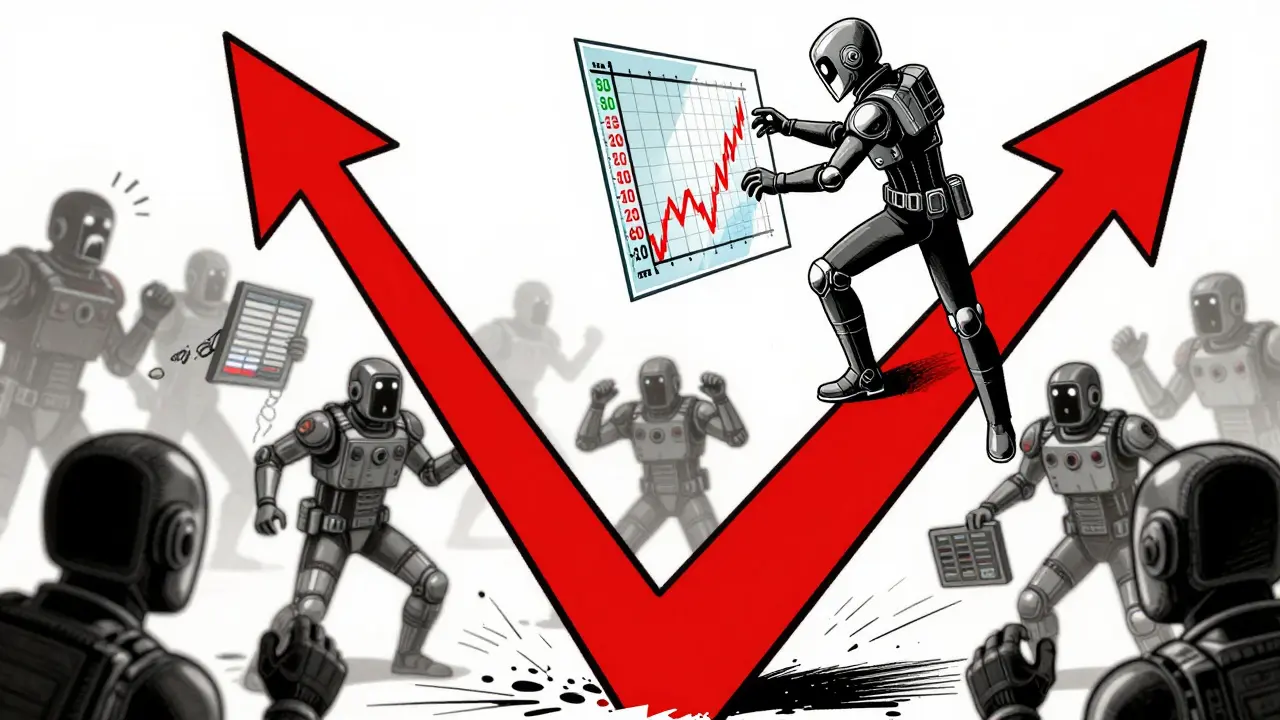 Vintage manga style hacker manipulating a spiking price chart