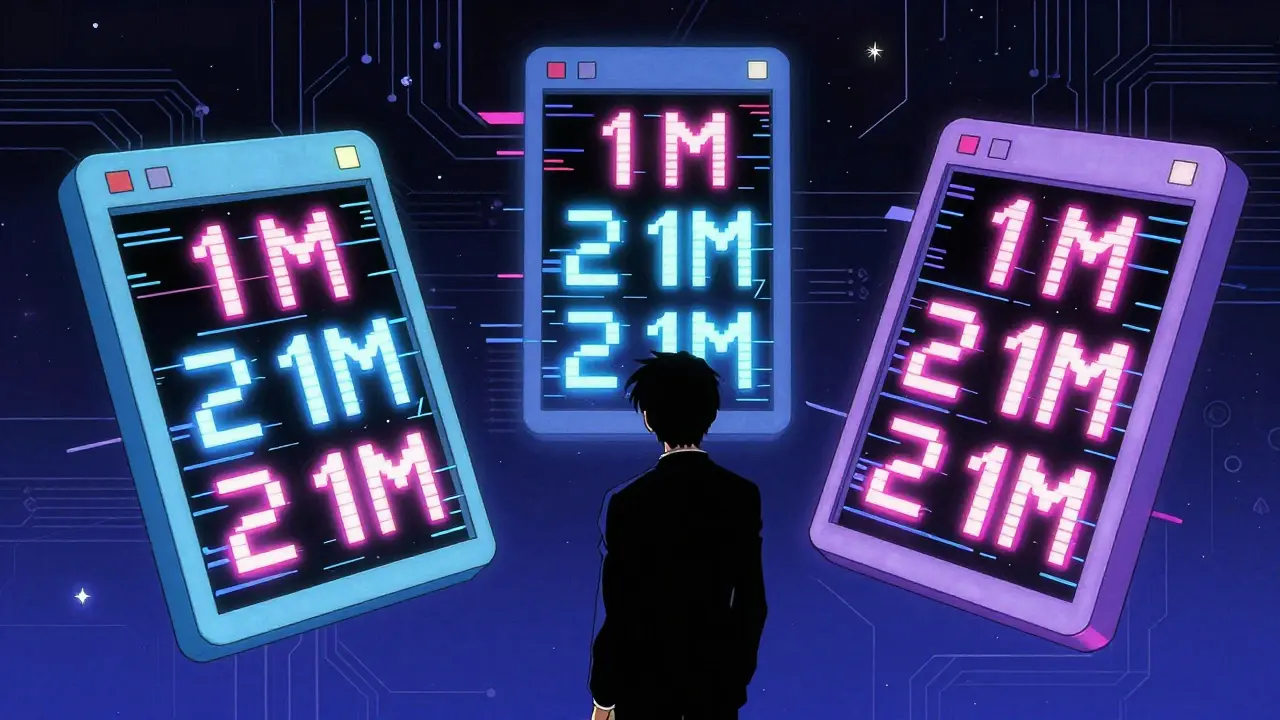 Glitching digital ledgers showing conflicting supply numbers in space