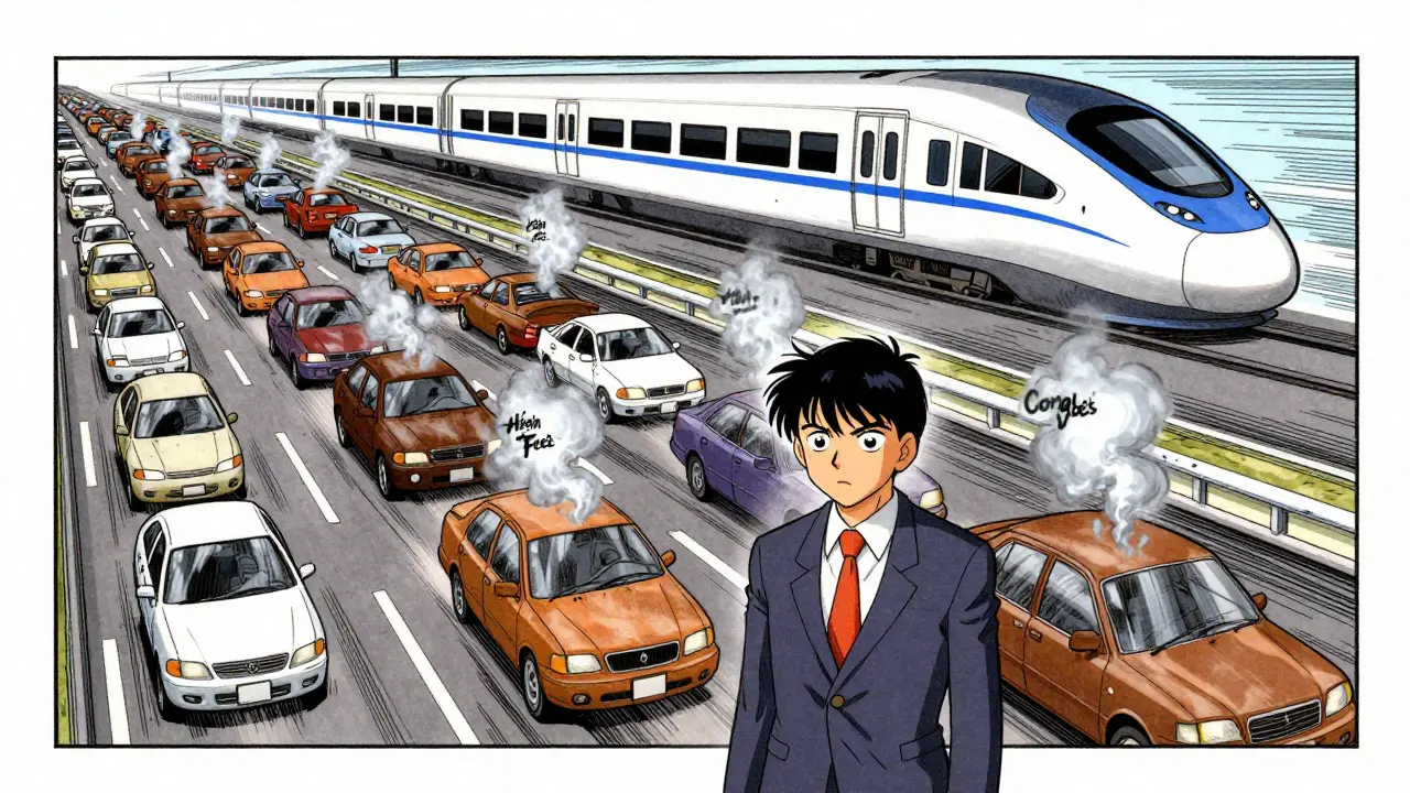 Manga style illustration of traffic jam representing blockchain scalability issues