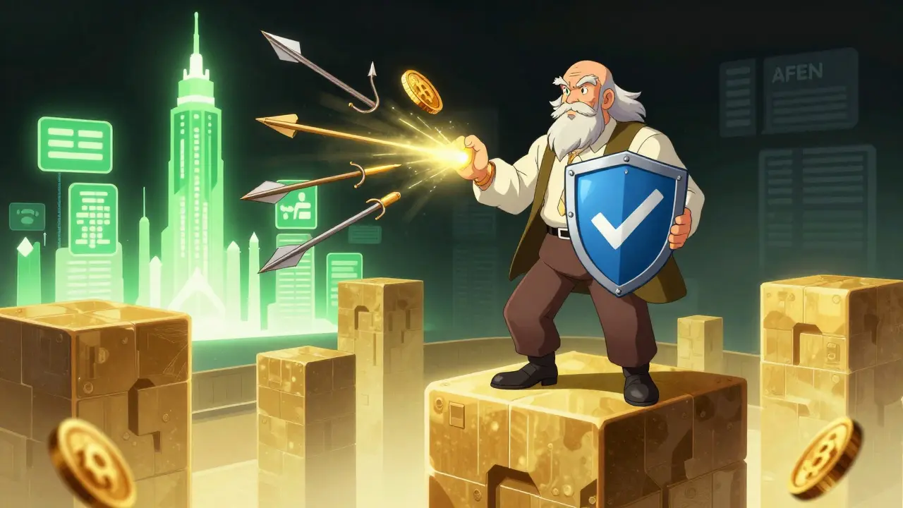Mentor protecting digital assets from scams in retro anime