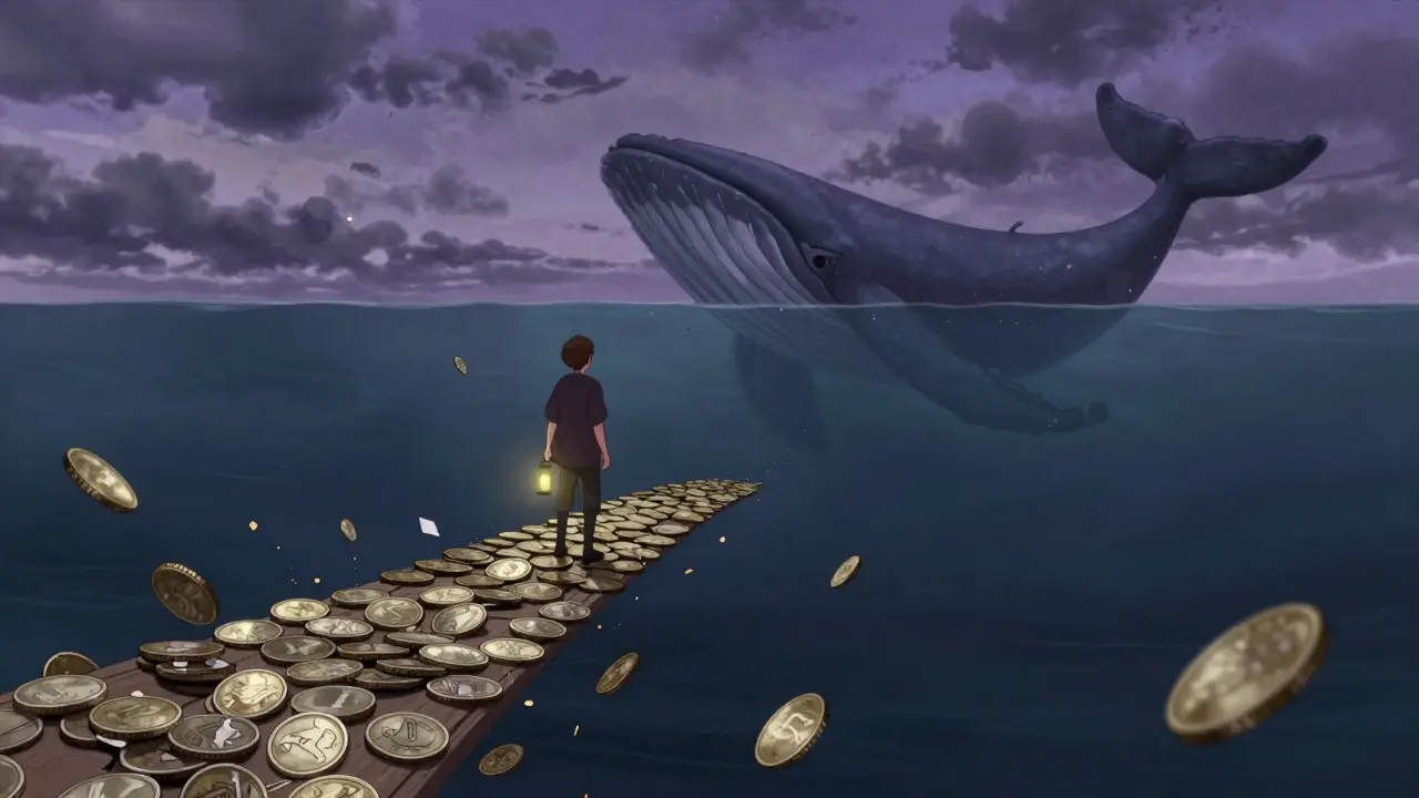 Anime depiction of a person walking on a coin bridge over an ocean, symbolizing market liquidity risk