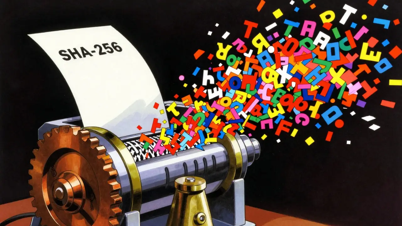 Anime illustration of a mechanical shredder transforming data into abstract patterns