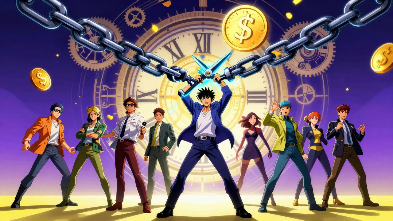 Stakeholders cutting vesting chains in retro anime
