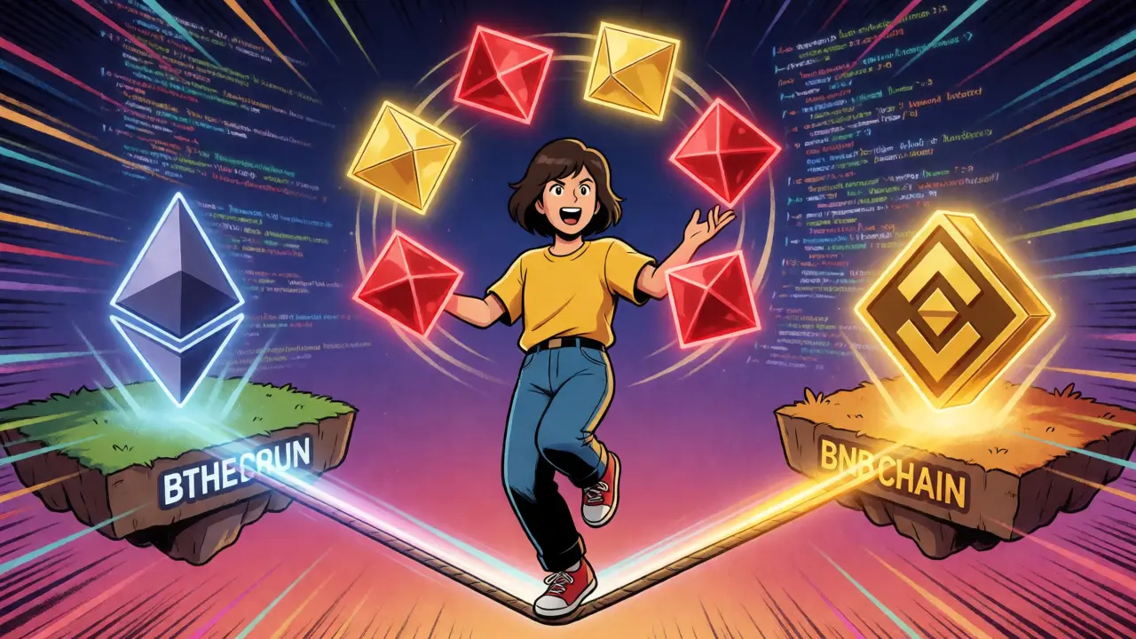 Anime character balancing risky and safe hook plugins over a digital gap.