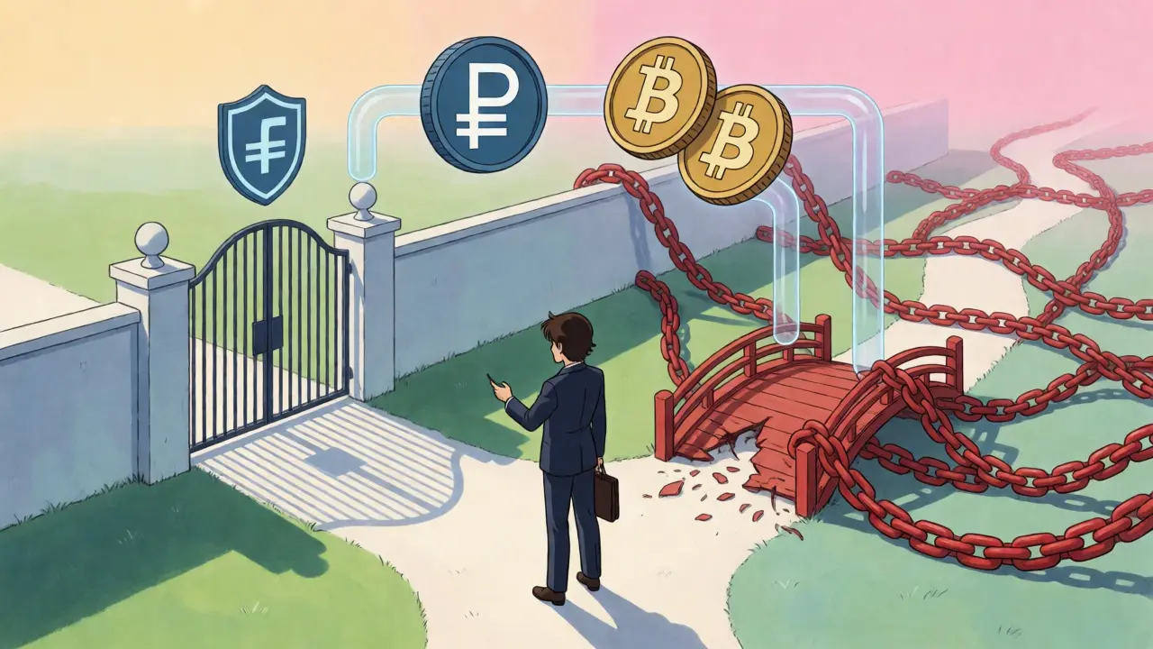 Anime investor choosing between restricted and compliant crypto paths