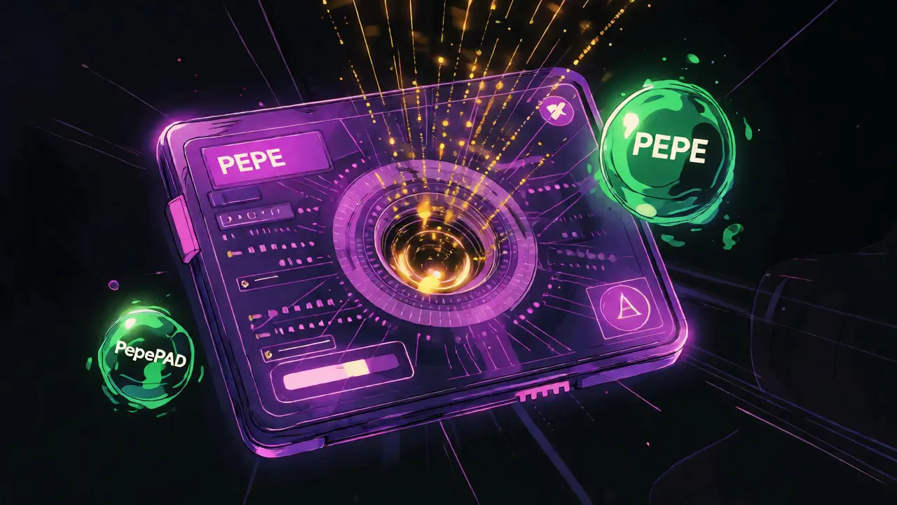 Anime-style digital wallet visualizing token burns with two green energy orbs representing the stability of PEPE versus the volatility of PepePAD.