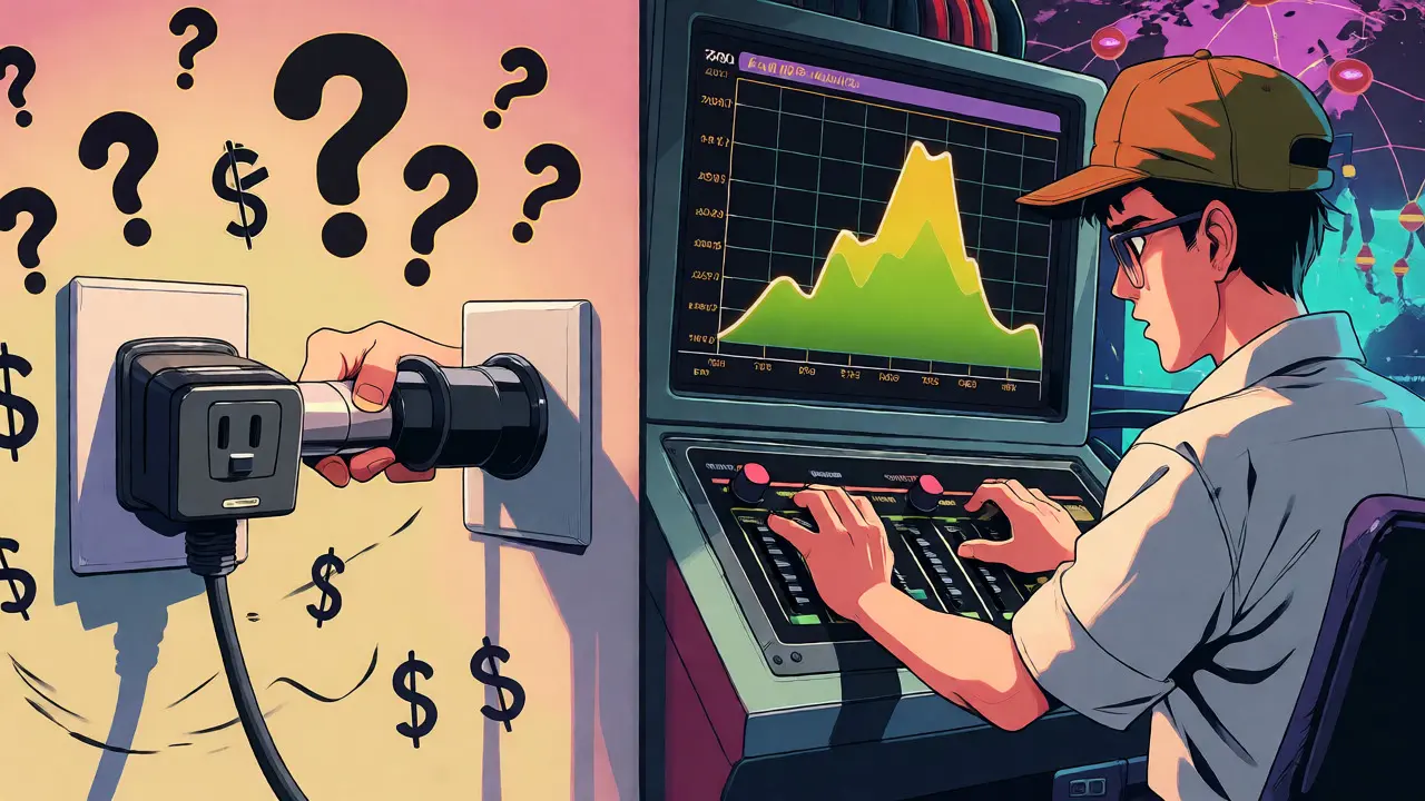 Split screen comparing novice vs professional mining setups in retro anime art