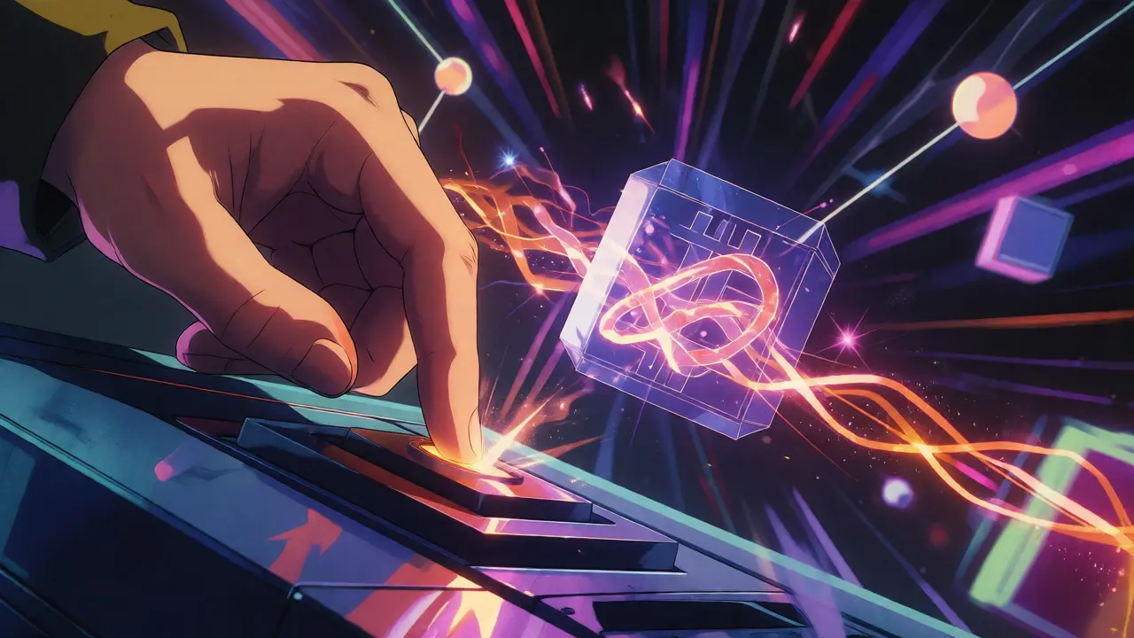Anime character signing a transaction with glowing digital signature energy